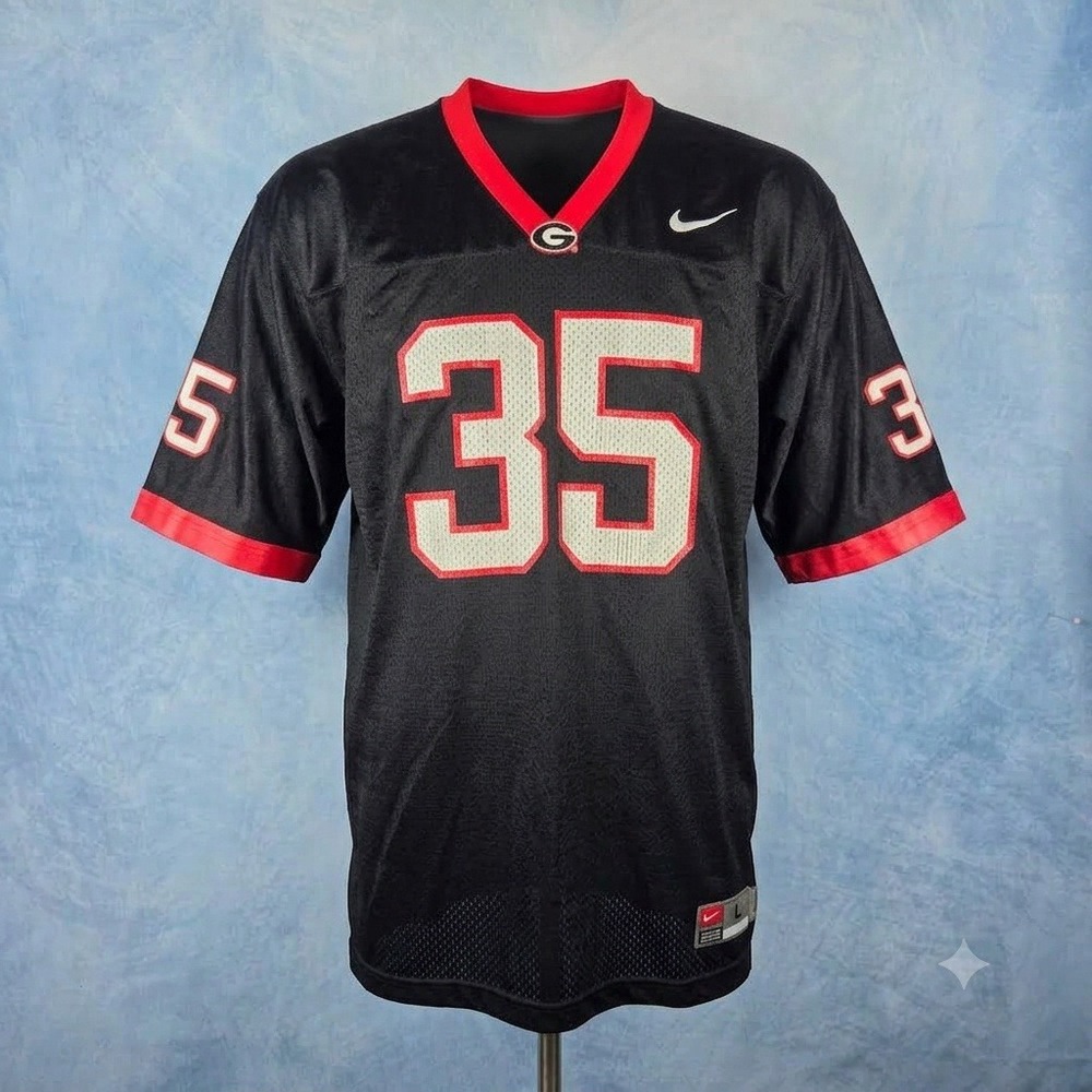 Nike Georgia Bulldogs Jersey Mens Large Black Red #35 UGA Football NCAA Team L